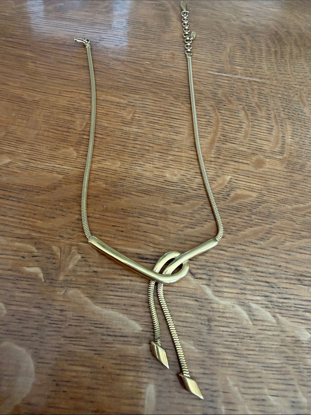 ✨ Vintage Signed Monet Gold Snake Chain Lariat Knot Necklace MINT